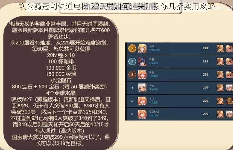 坎公骑冠剑轨道电梯 220 层如何过关?教你几招实用攻略